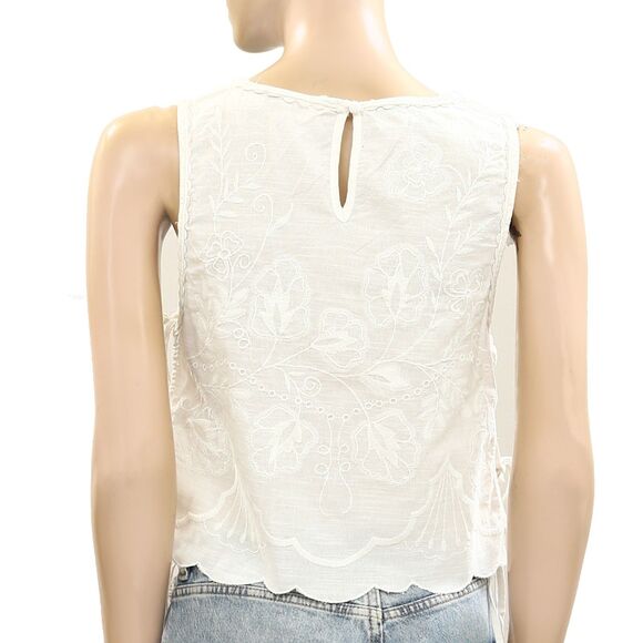 Free People Faded Gardens Tank Cropped Top Floral Embroidered Cotton L 283669 - Picture 9 of 10